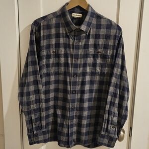 Tom Beckbe Buffalo Check Plaid Button-Up Flannel Shirt - Navy & Grey - Large